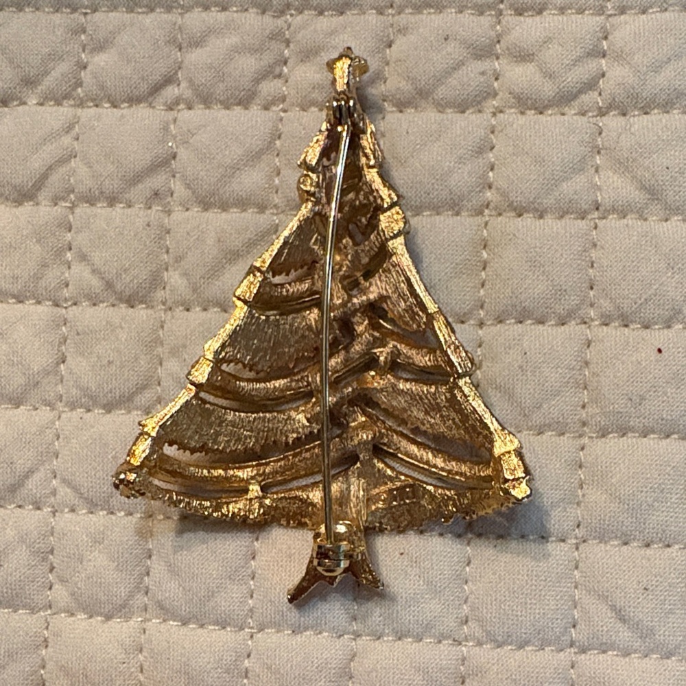 Elegant Green and Gold Christmas Tree Brooch - Picture 2 of 6